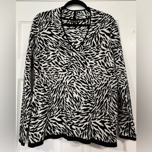 DANA Buchman Zebra Long Sleeve V-Neck Sweater L